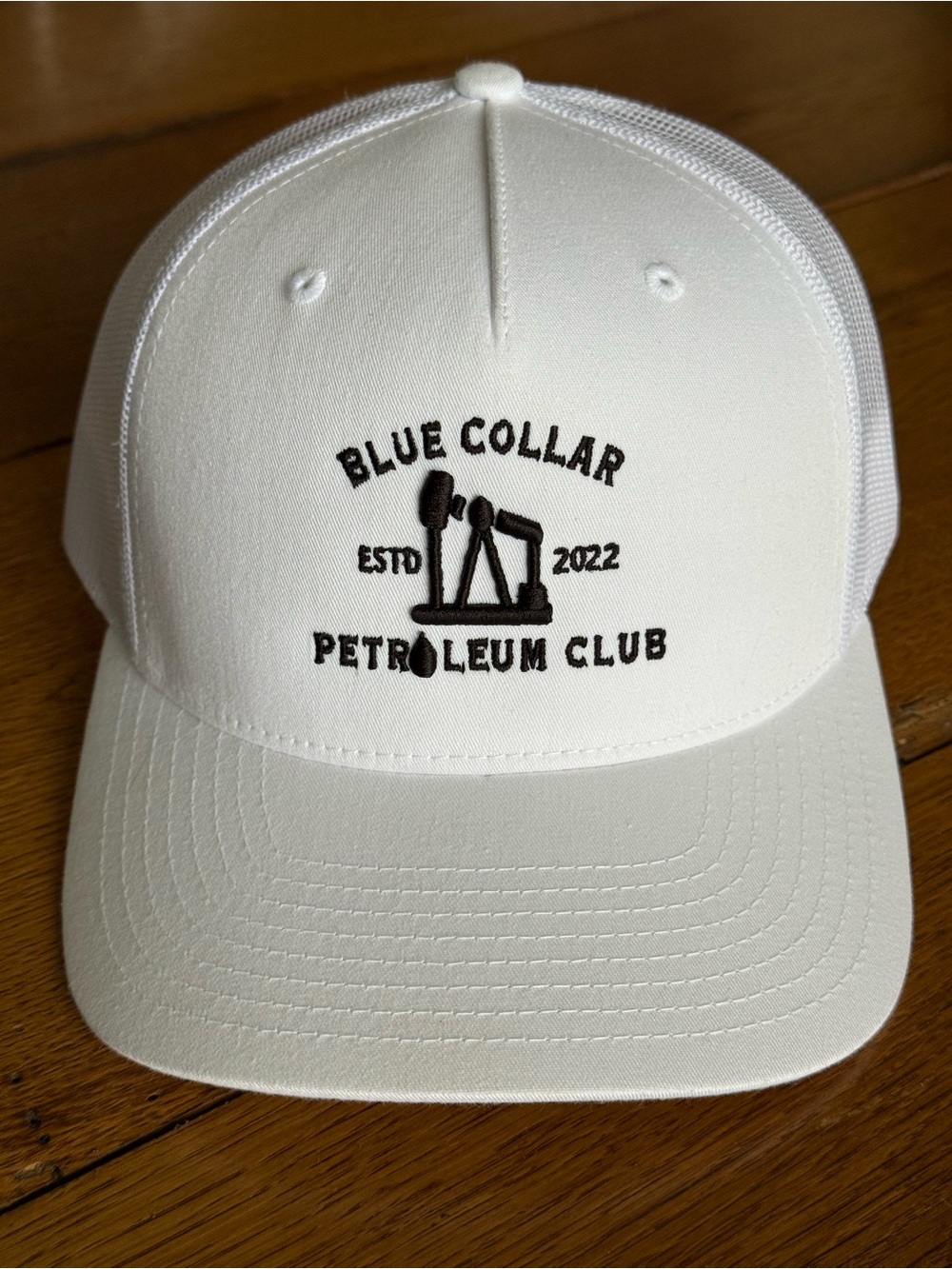 Blue Collar Petroleum Club White Trucker Hat